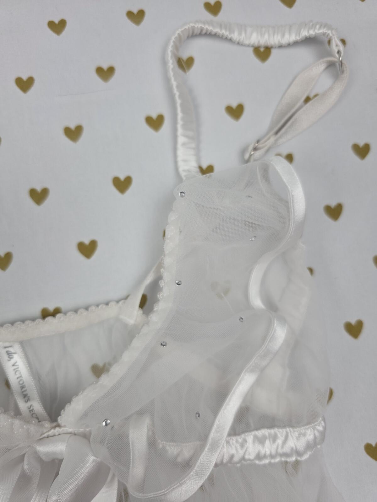 Victorias Secret BRIDAL I DO Bling Babydoll Lingerie Nightie Sheer White SMALL