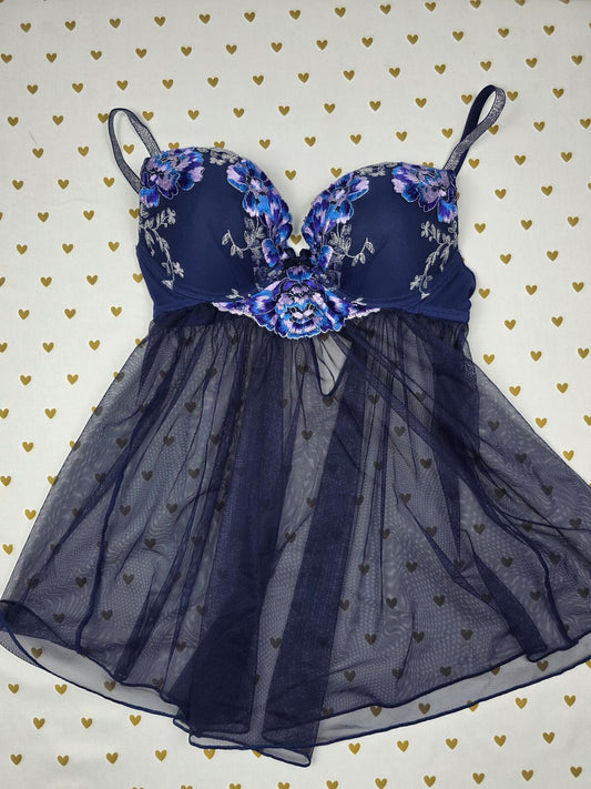 Victorias Secret 34B Push Up Babydoll Shine Strap Sheer Lingerie Nightie Bra TOp