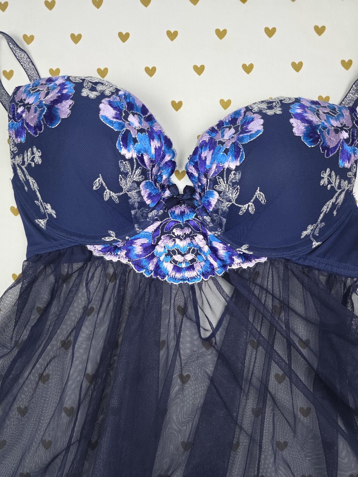 Victorias Secret 34B Push Up Babydoll Shine Strap Sheer Lingerie Nightie Bra TOp