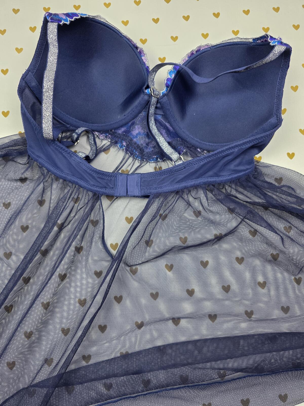 Victorias Secret 34B Push Up Babydoll Shine Strap Sheer Lingerie Nightie Bra TOp
