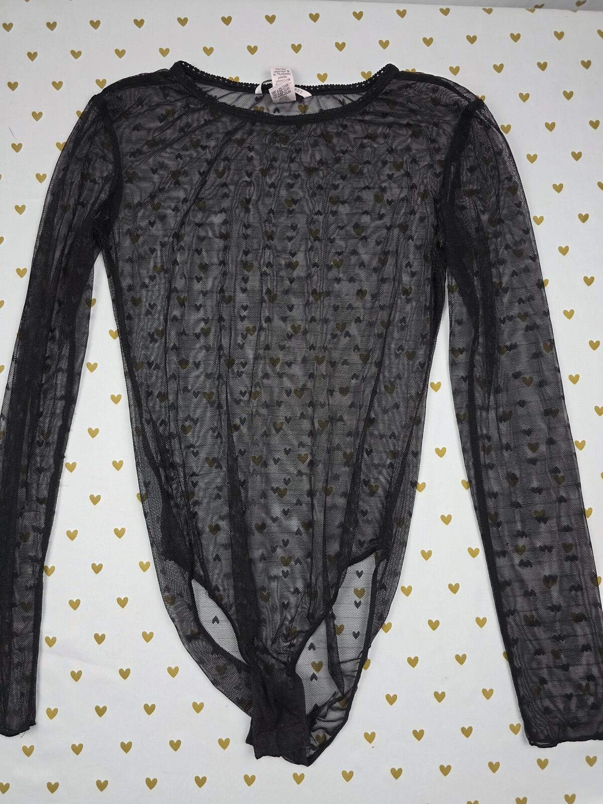 Victorias Secret Sheer Polka Dot Heart Long Sleeve Bodysuit XS