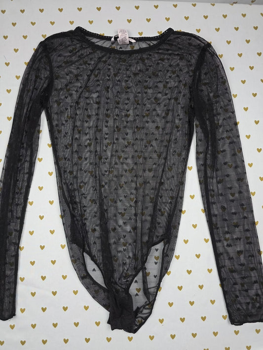 Victorias Secret Sheer Polka Dot Heart Long Sleeve Bodysuit XS