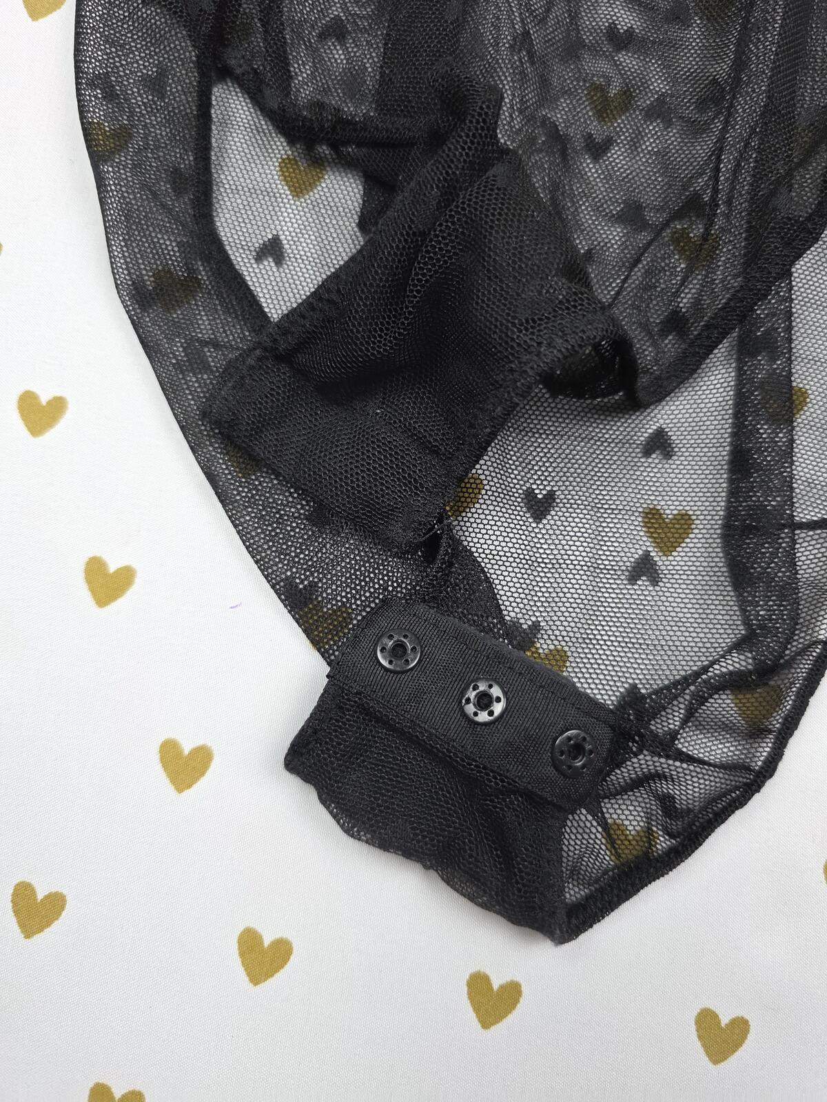 Victorias Secret Sheer Polka Dot Heart Long Sleeve Bodysuit XS