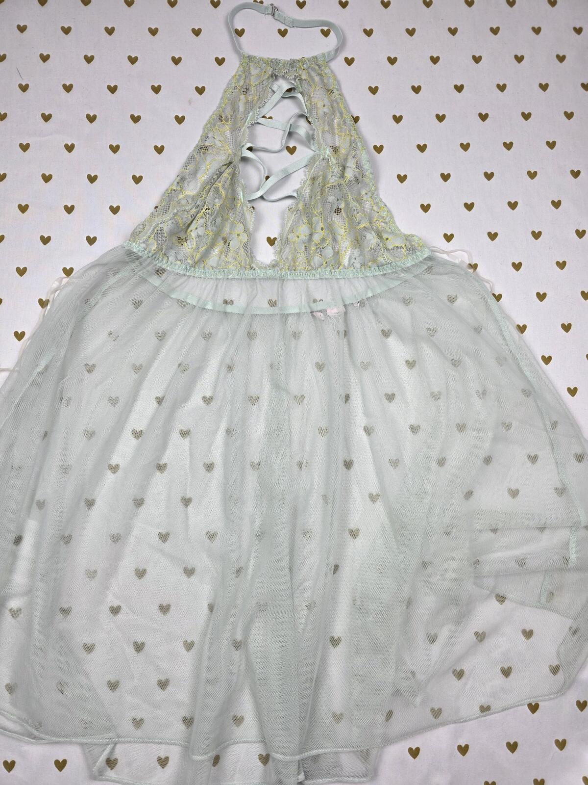 Victorias Secret Sheer Strappy Corset Babydoll Lingerie Nightie Flowy SMALL