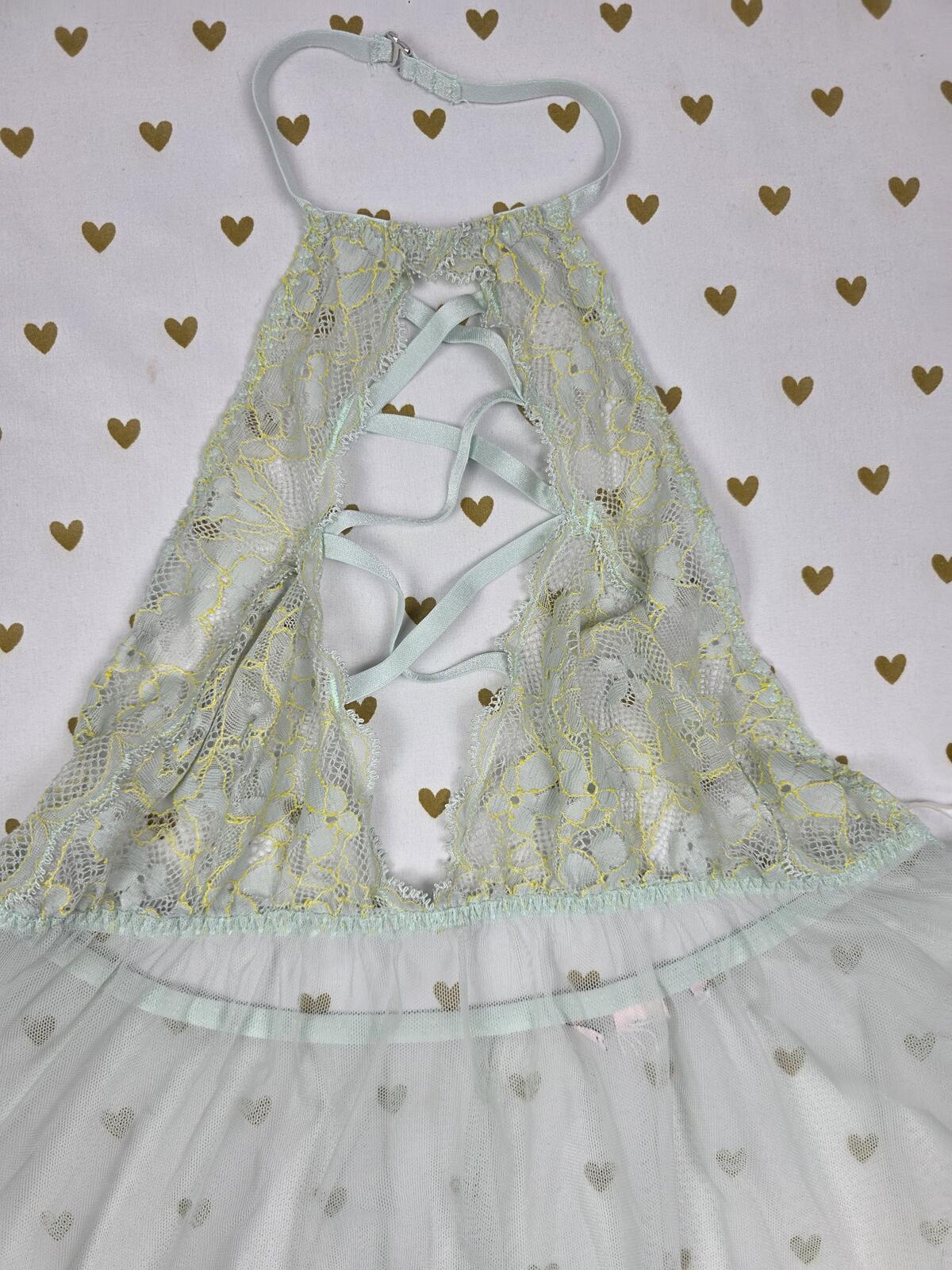 Victorias Secret Sheer Strappy Corset Babydoll Lingerie Nightie Flowy SMALL