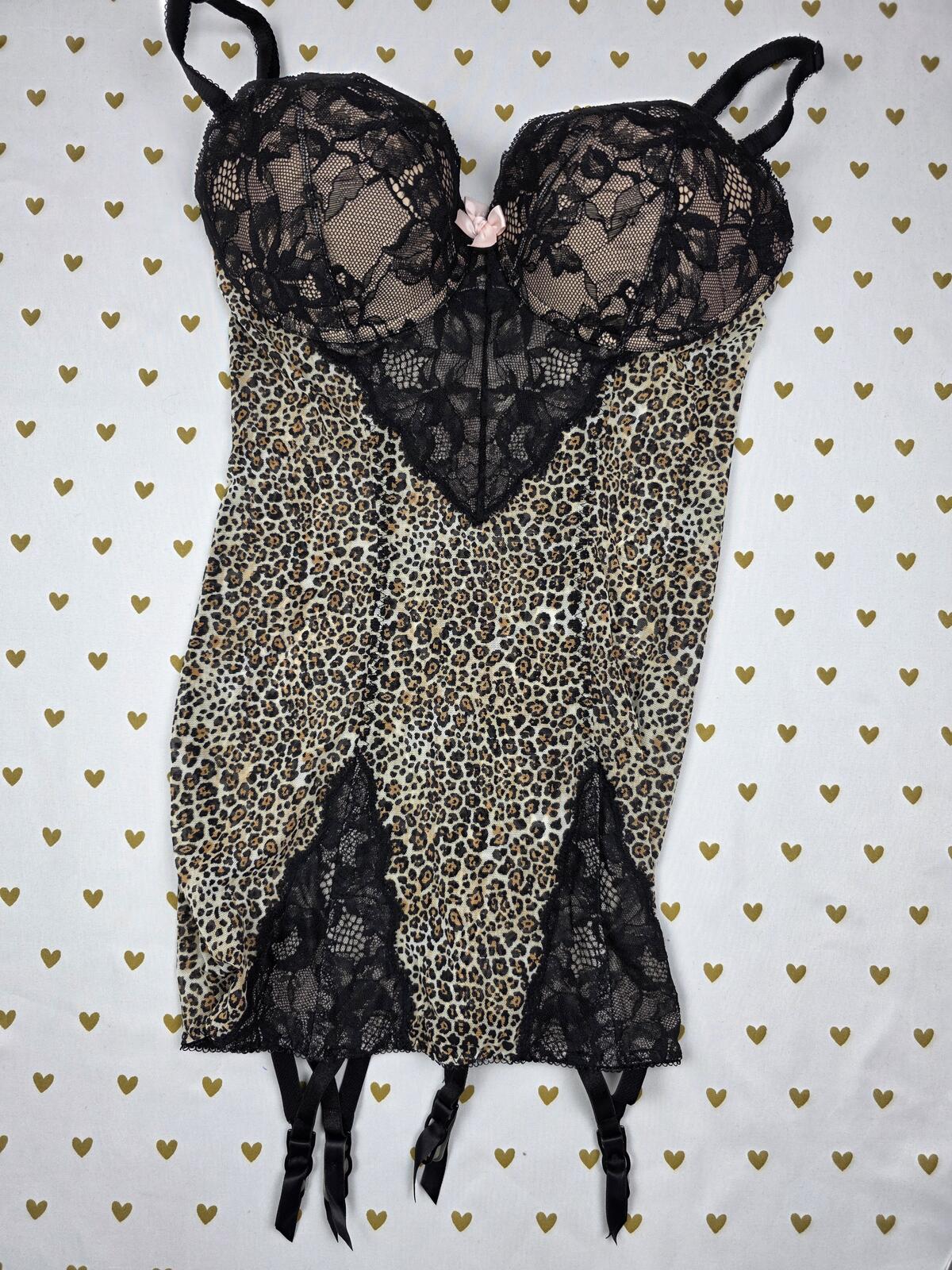 Victorias Secret Leopard Corset Push Up Underwire Garter Strap Coquette 34B