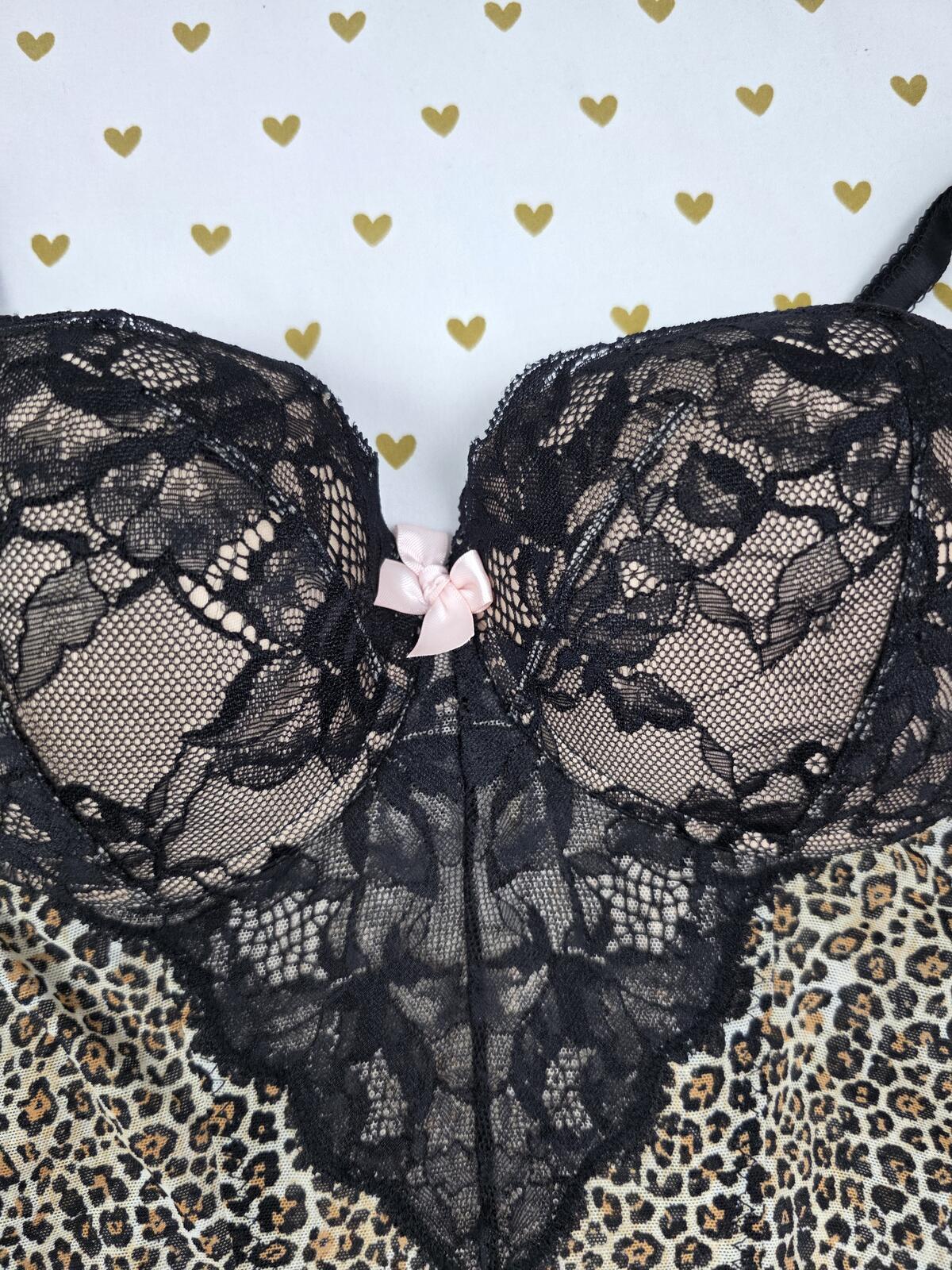 Victorias Secret Leopard Corset Push Up Underwire Garter Strap Coquette 34B