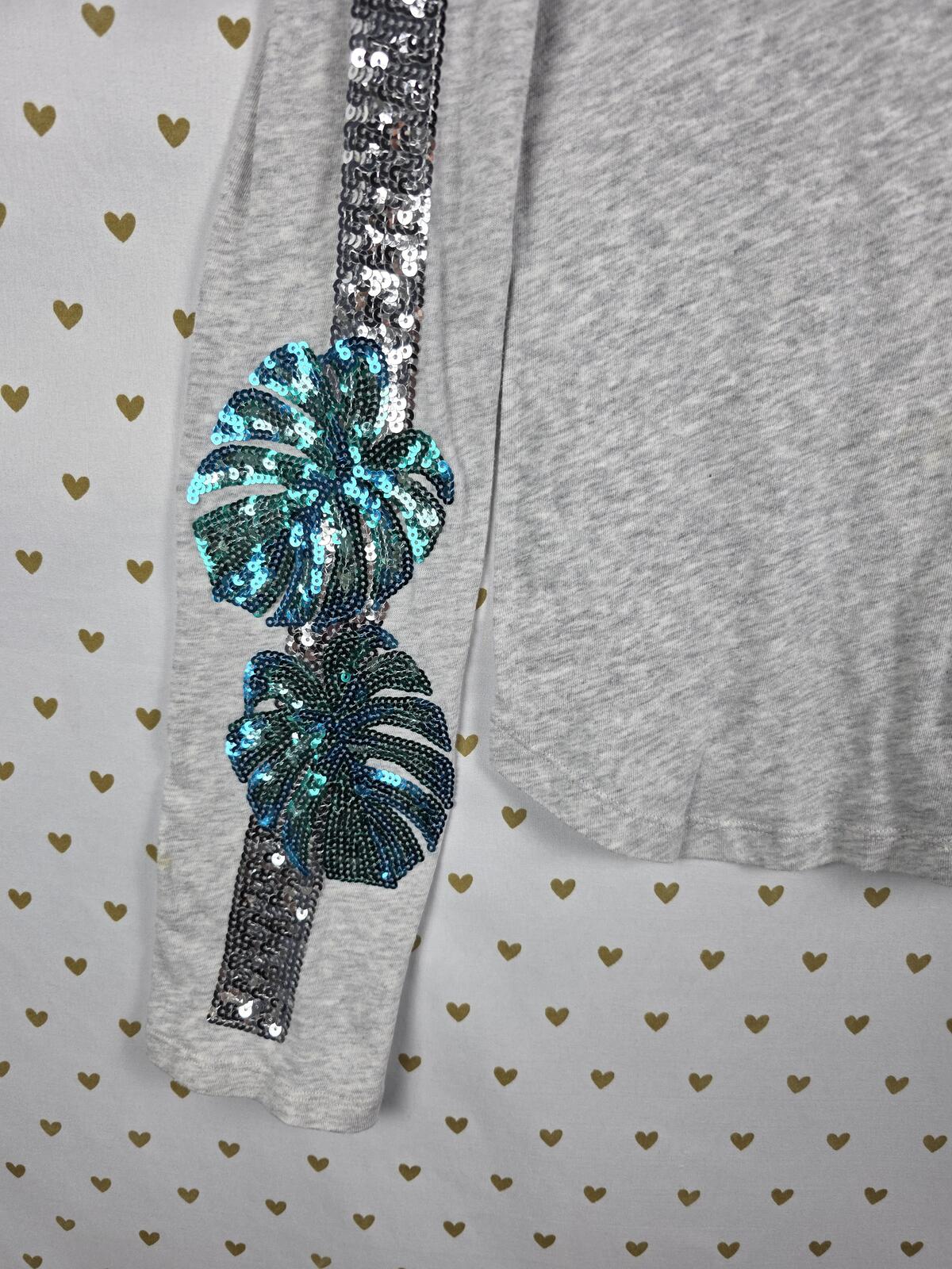 Victorias Secret PINK Rare Palm BLING Sequined Long Sleeve Tee shirt  XS