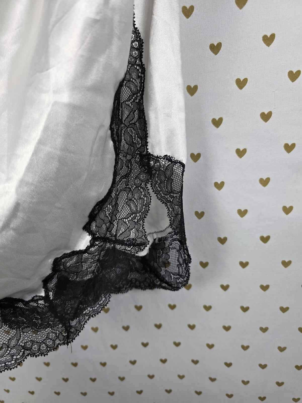 Victorias Secret White Satin Slip Dress black Lace Large Lingerie Nightie