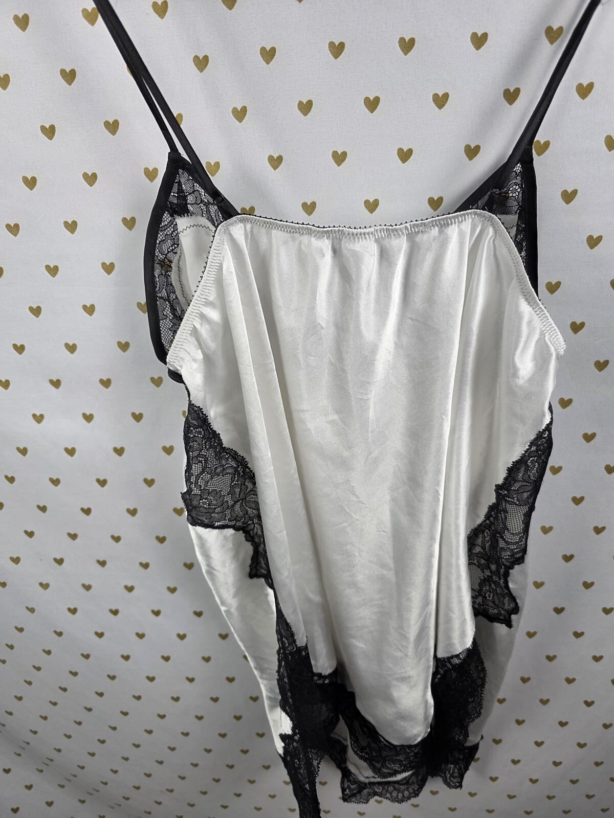 Victorias Secret White Satin Slip Dress black Lace Large Lingerie Nightie