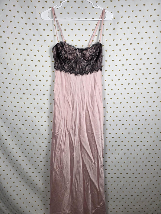 Victorias Secret Pink SILK Underwire Maxi Rare Slip Dress Nightie Vintage 01 M