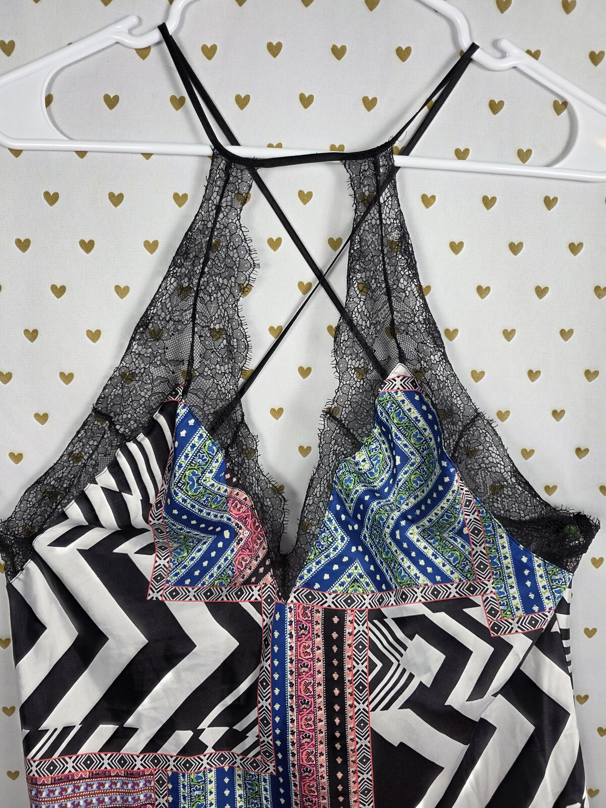 Victorias Secret Satin Geometric Slip Dress nightie Strappy Lingerie LARGE