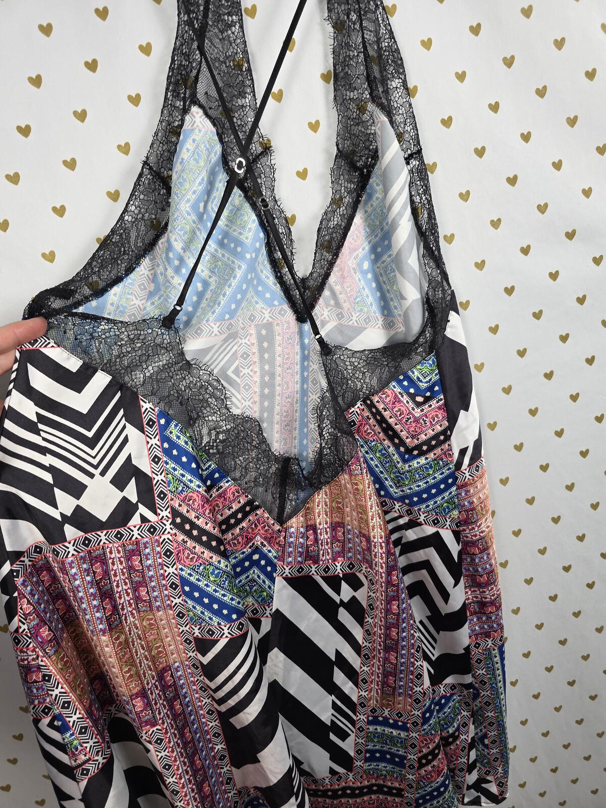 Victorias Secret Satin Geometric Slip Dress nightie Strappy Lingerie LARGE