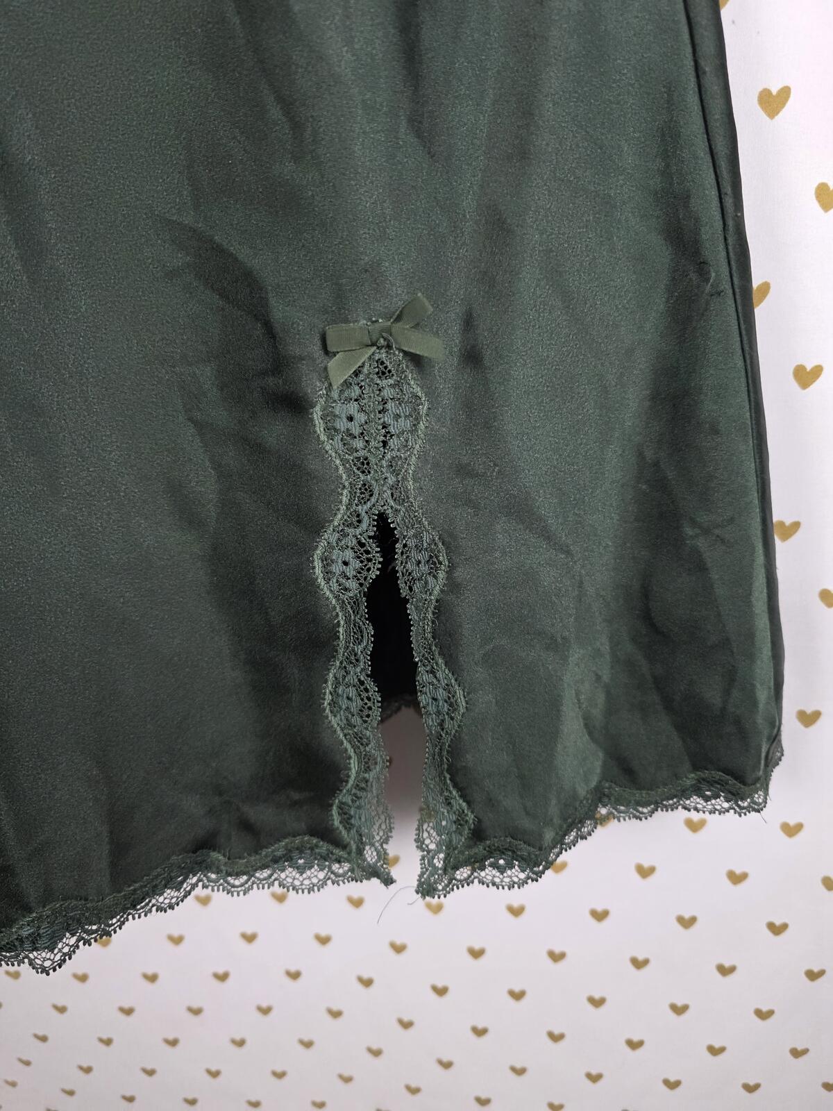 Victorias Secret Medium Bling Dark GREEN Satin Slip Dress Rhinestone Nightie