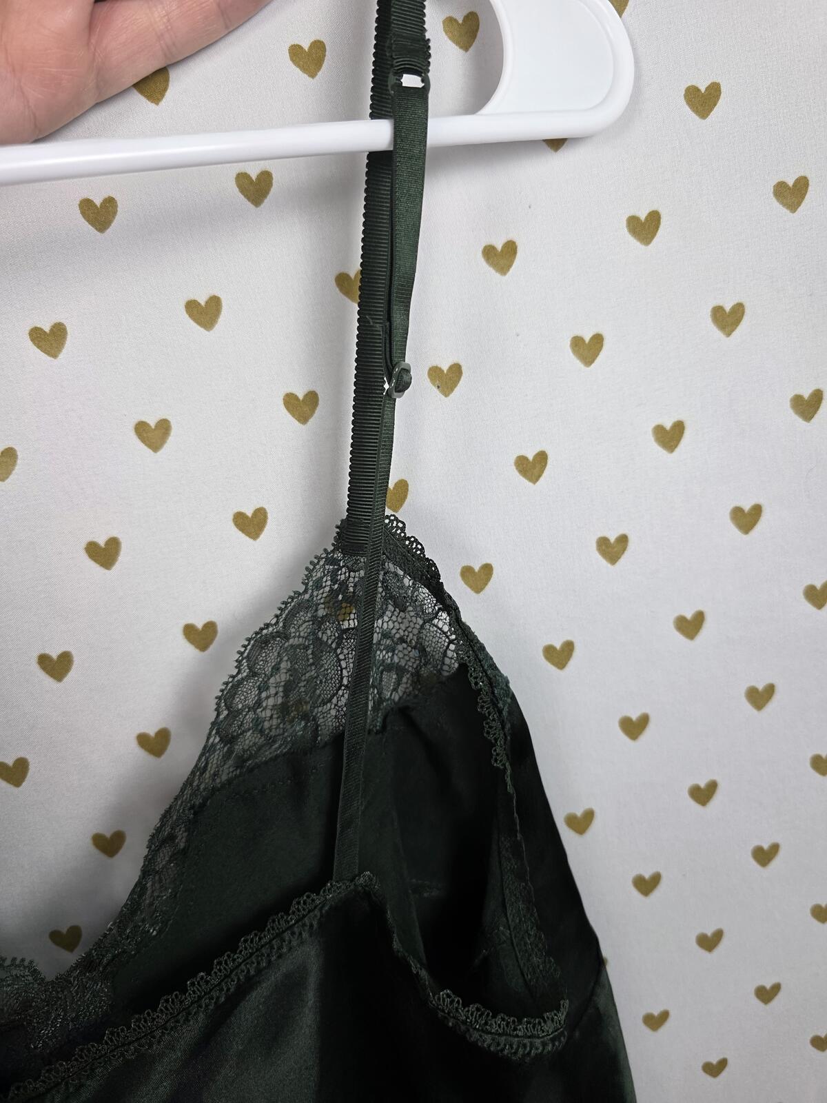 Victorias Secret Medium Bling Dark GREEN Satin Slip Dress Rhinestone Nightie