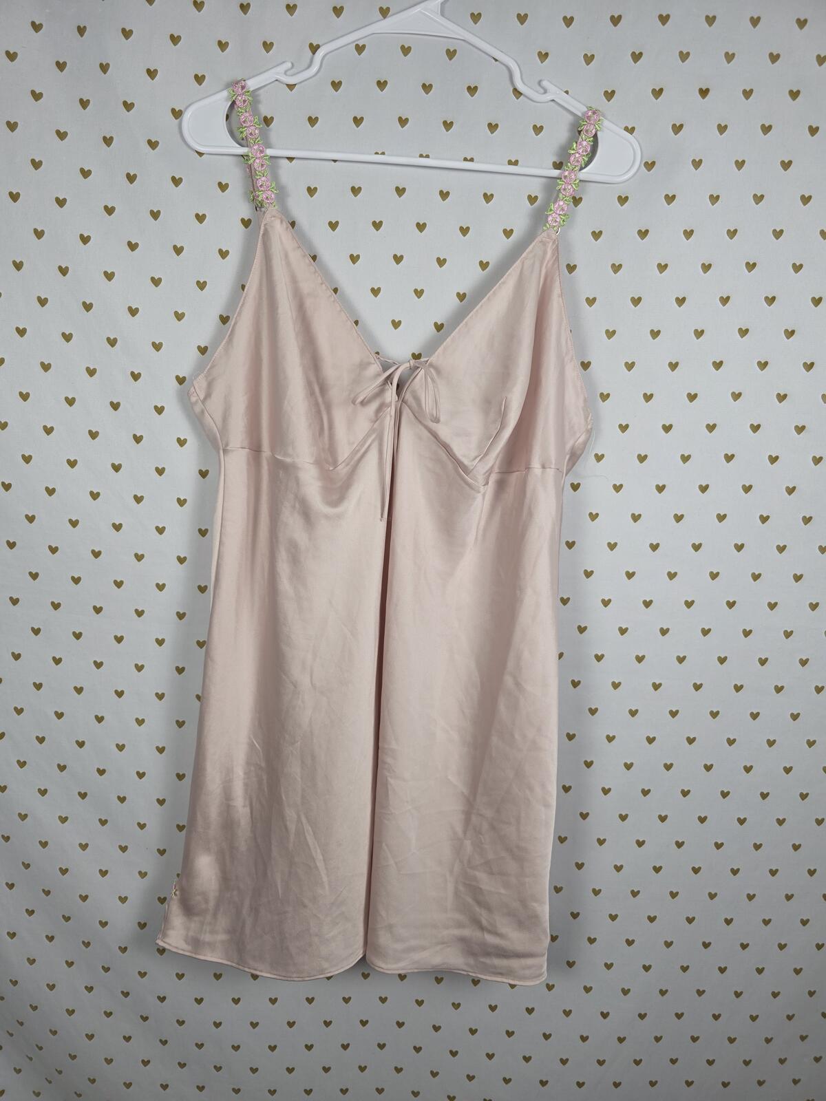 Victorias Secret Sexy Satin Floral Accent Slip Dress Nightie Tie xl  Lingerie