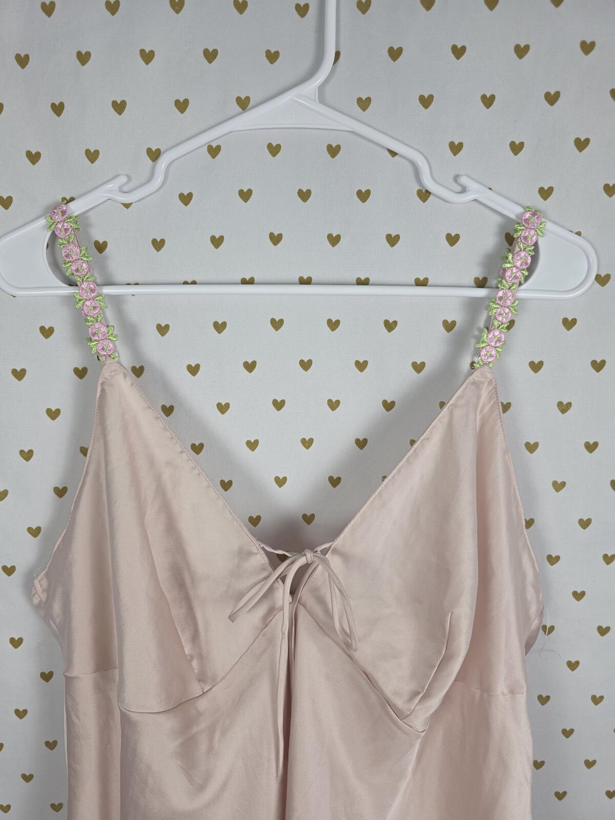 Victorias Secret Sexy Satin Floral Accent Slip Dress Nightie Tie xl  Lingerie