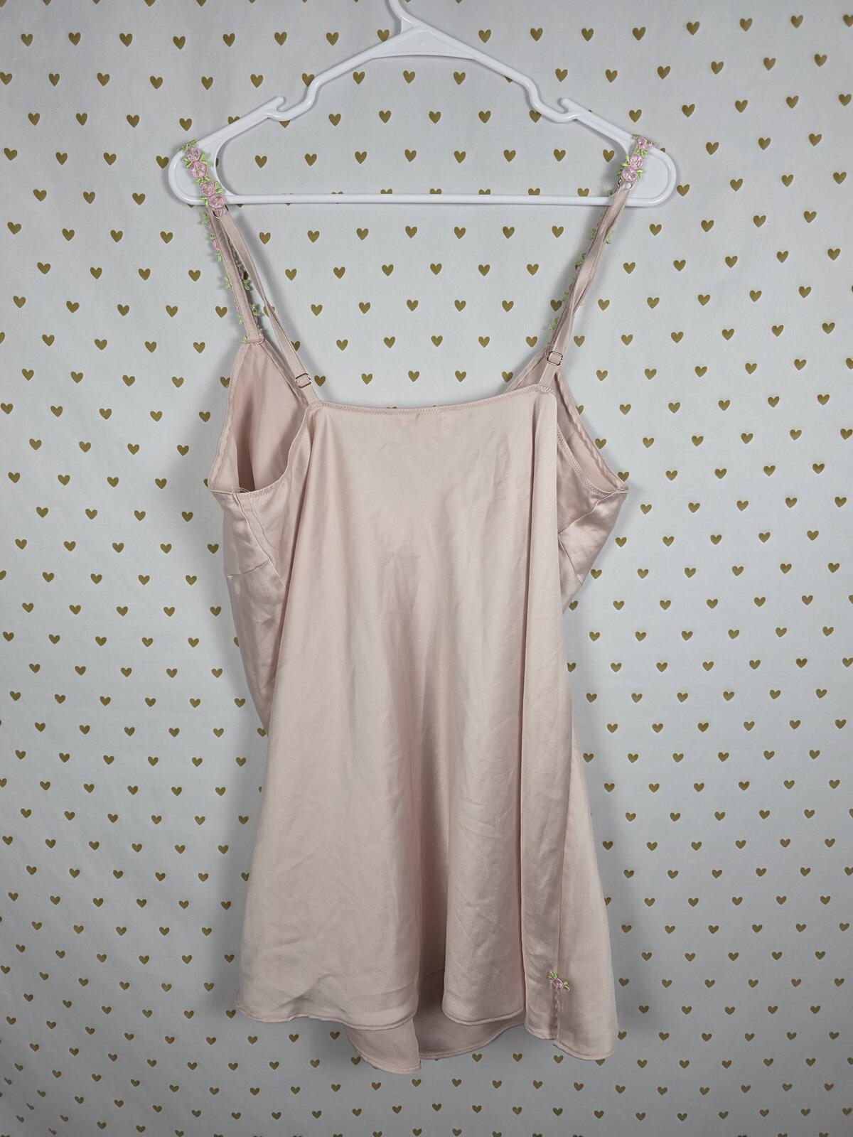 Victorias Secret Sexy Satin Floral Accent Slip Dress Nightie Tie Front Lingerie