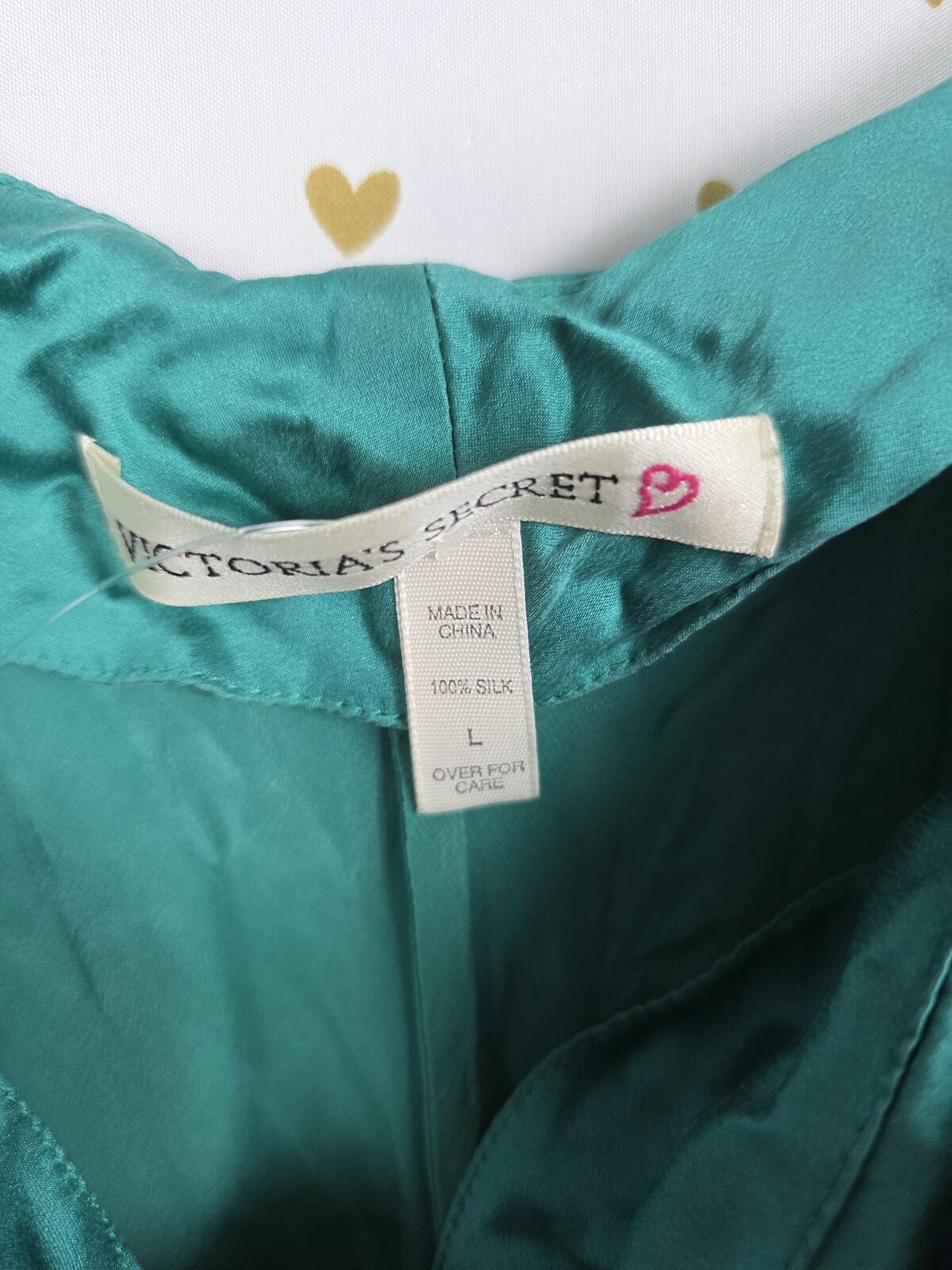 Victorias Secret Vintage Heart Label SILK Slip Dress Nightie Lingerie Green L