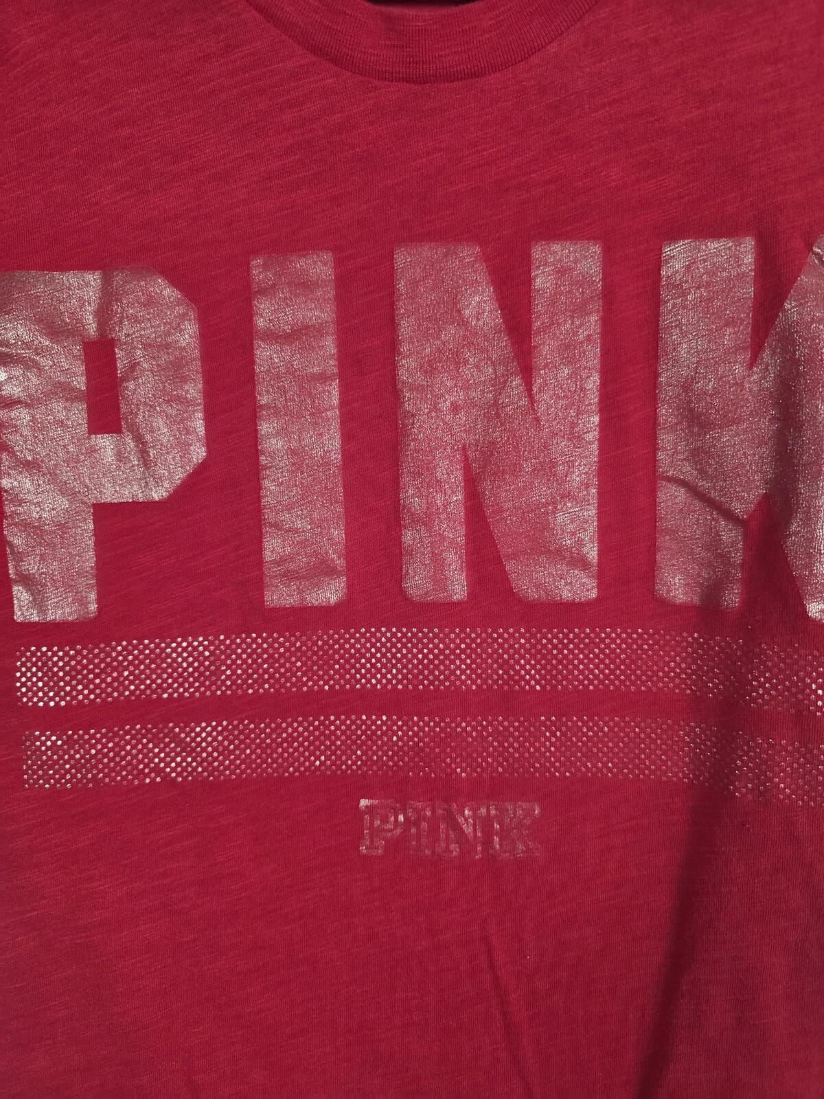 Victorias Secret PINK Red Vintage Style Logo Tee Shirt Gold XS