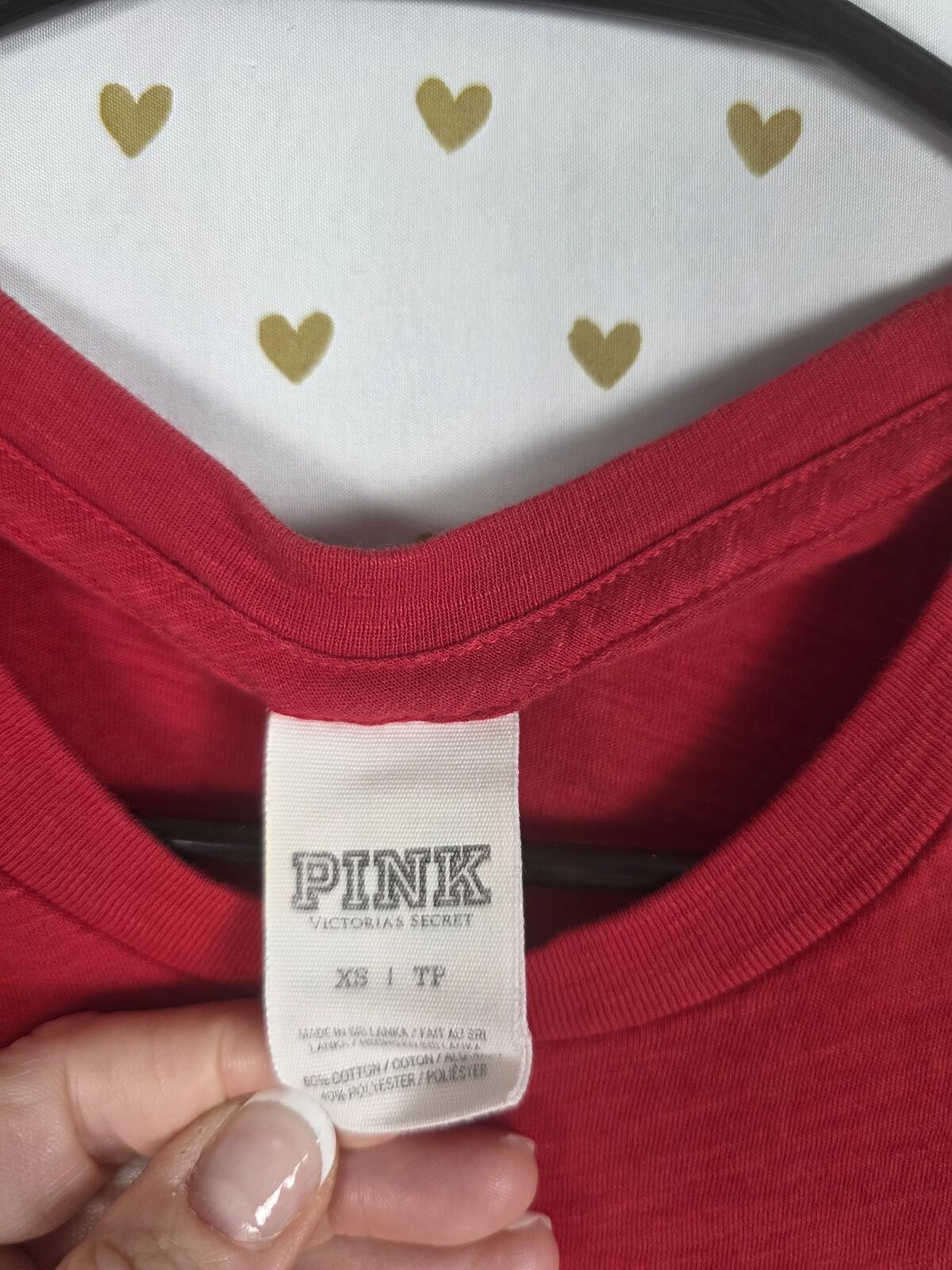 Victorias Secret PINK Red Vintage Style Logo Tee Shirt Gold XS