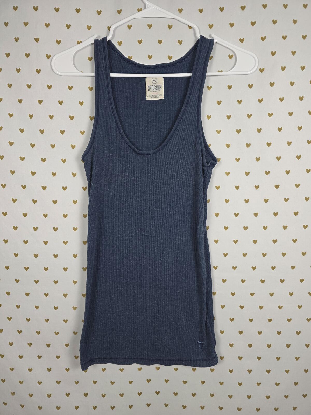 Victorias Secret PINK Vintage Blue Ribbed Y2k Tank top Muscle Tee Medium