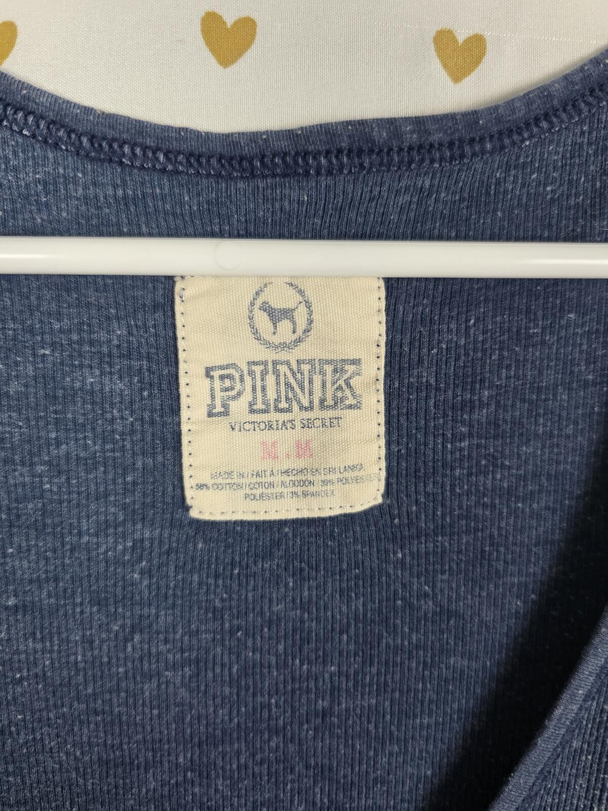 Victorias Secret PINK Vintage Blue Ribbed Y2k Tank top Muscle Tee Medium