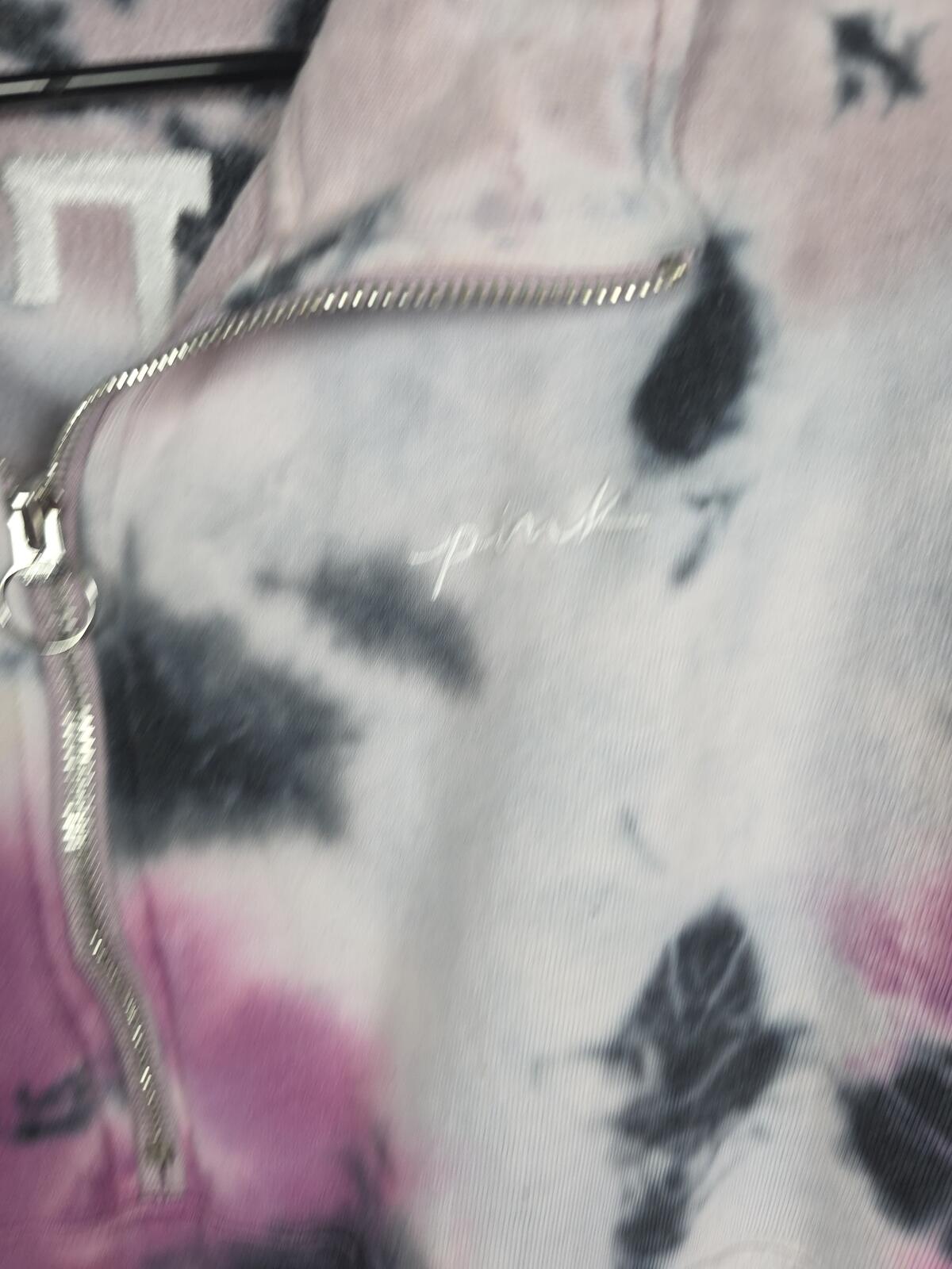 Victorias Secret Pink Oversized Embroidered Tye Dye Quarter ZIp Sweater Shirt M