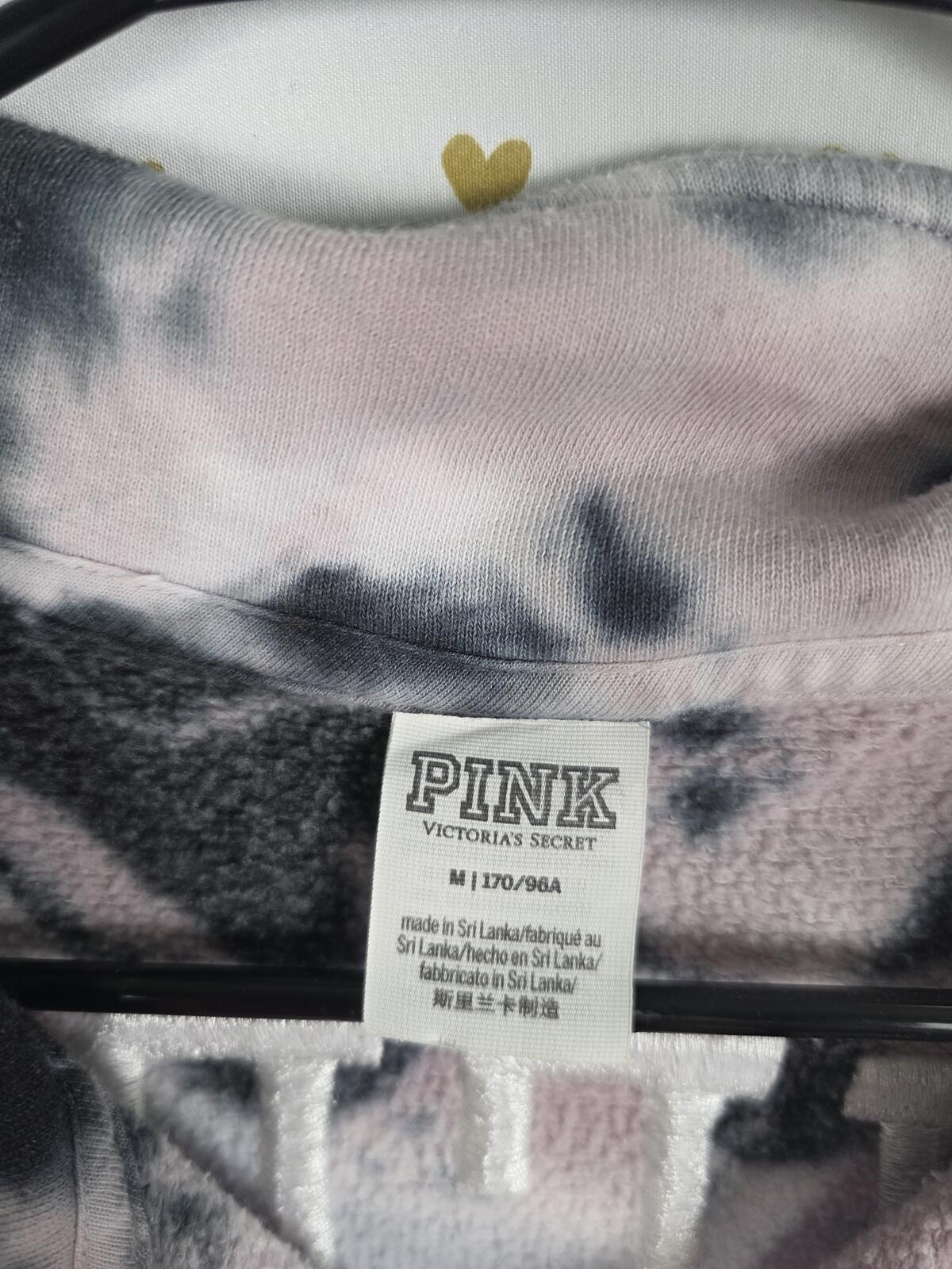 Victorias Secret Pink Oversized Embroidered Tye Dye Quarter ZIp Sweater Shirt M