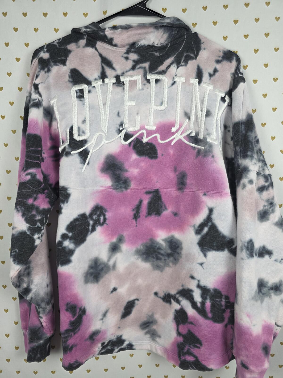 Victorias Secret Pink Oversized Embroidered Tye Dye Quarter ZIp Sweater Shirt M