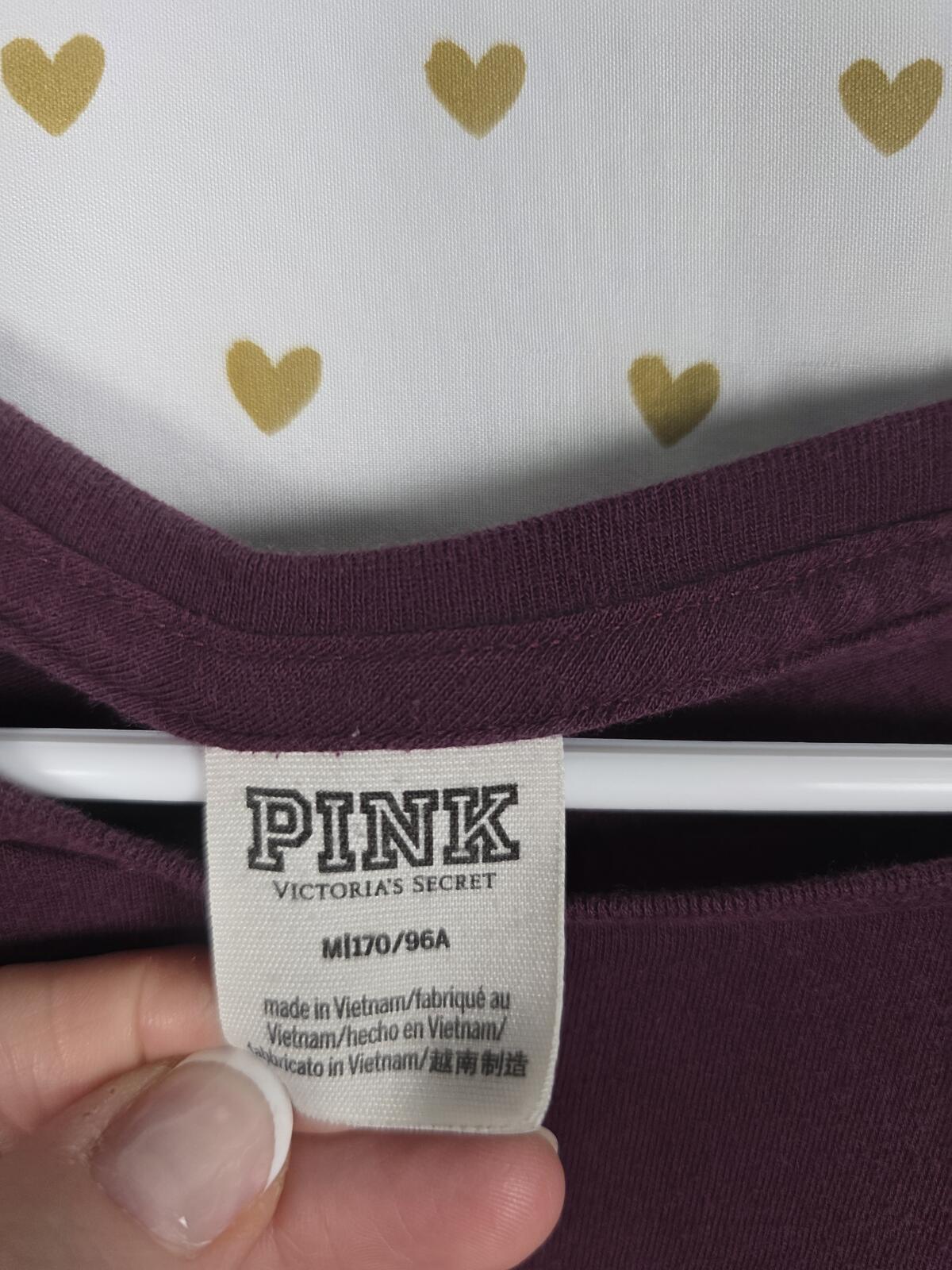 Victorias Secret PINK Maroon Bling Sequined Tee Shirt Logo MEDIUM
