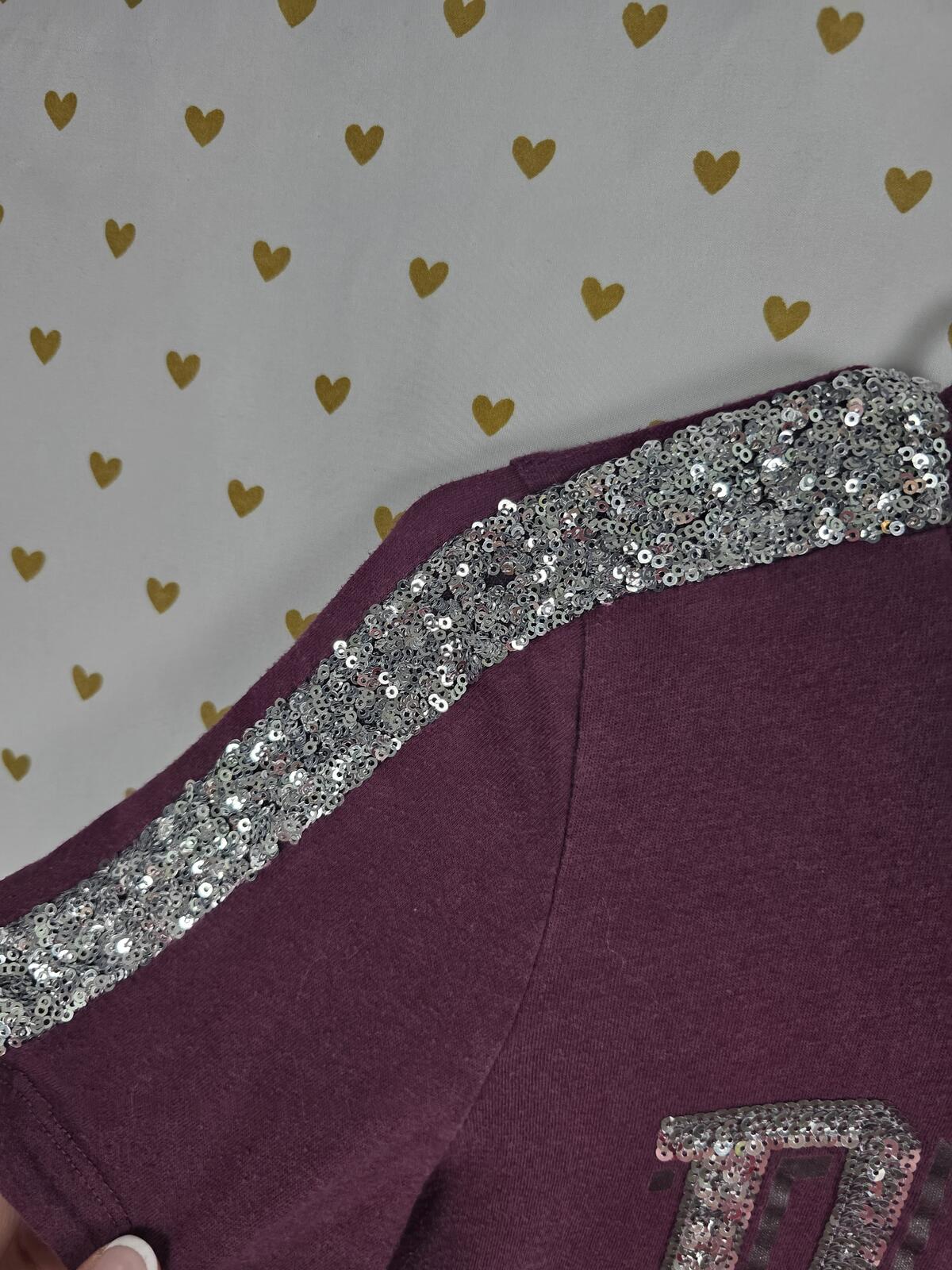 Victorias Secret PINK Maroon Bling Sequined Tee Shirt Logo MEDIUM