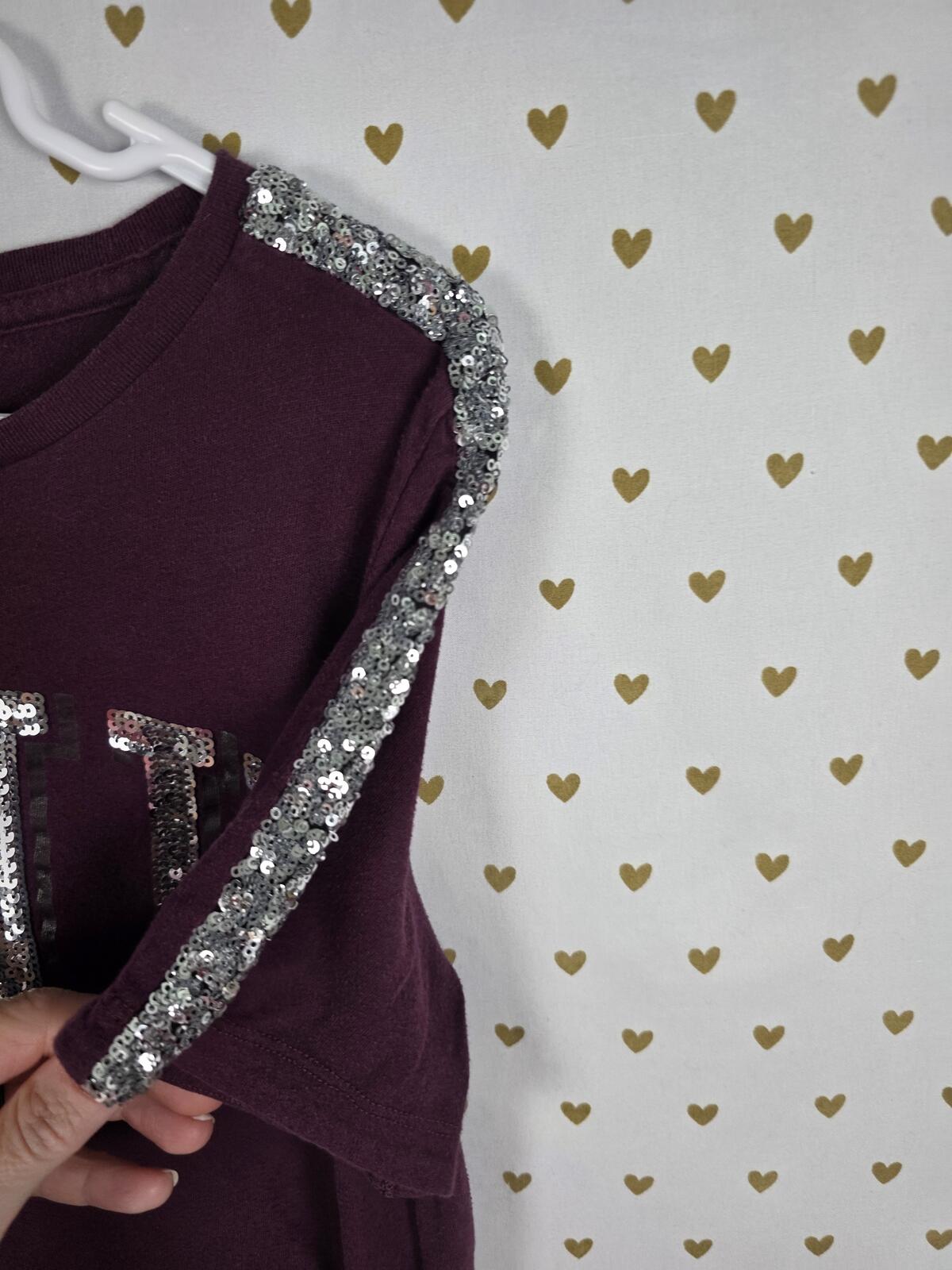 Victorias Secret PINK Maroon Bling Sequined Tee Shirt Logo MEDIUM