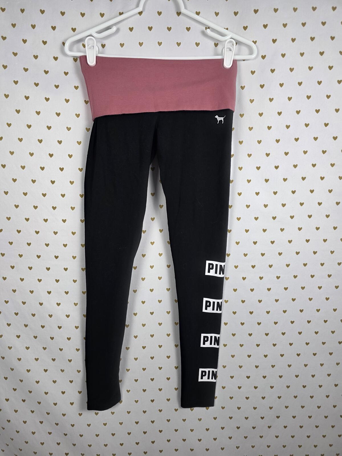 Victorias Secret PINK Bling Logo Sequined Foldover Yoga Pants Skinny XS