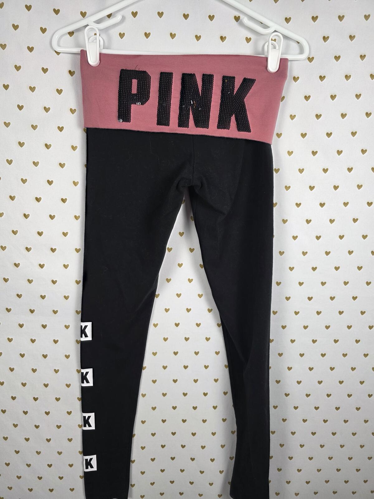 Victorias Secret PINK Bling Logo Sequined Foldover Yoga Pants Skinny XS