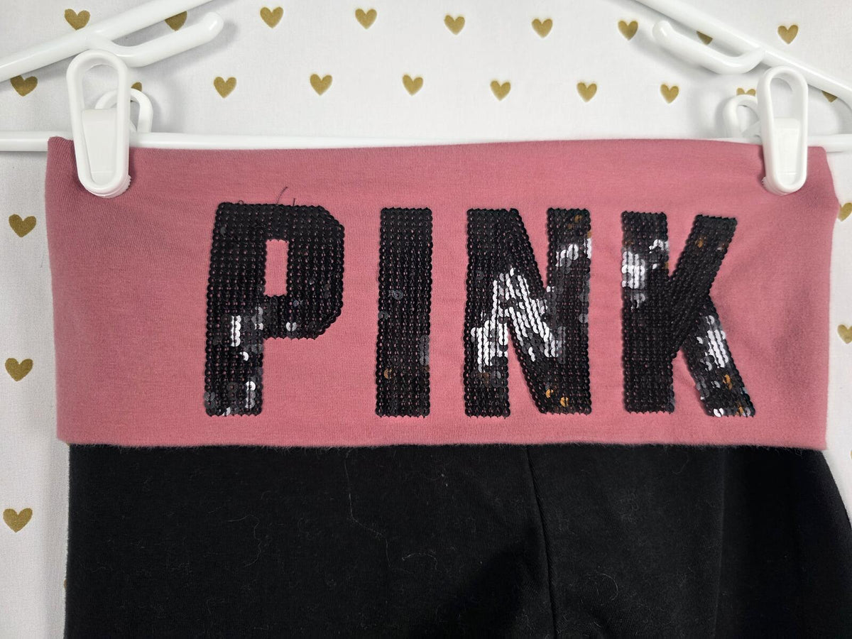Victorias Secret PINK Bling Logo Sequined Foldover Yoga Pants Skinny XS