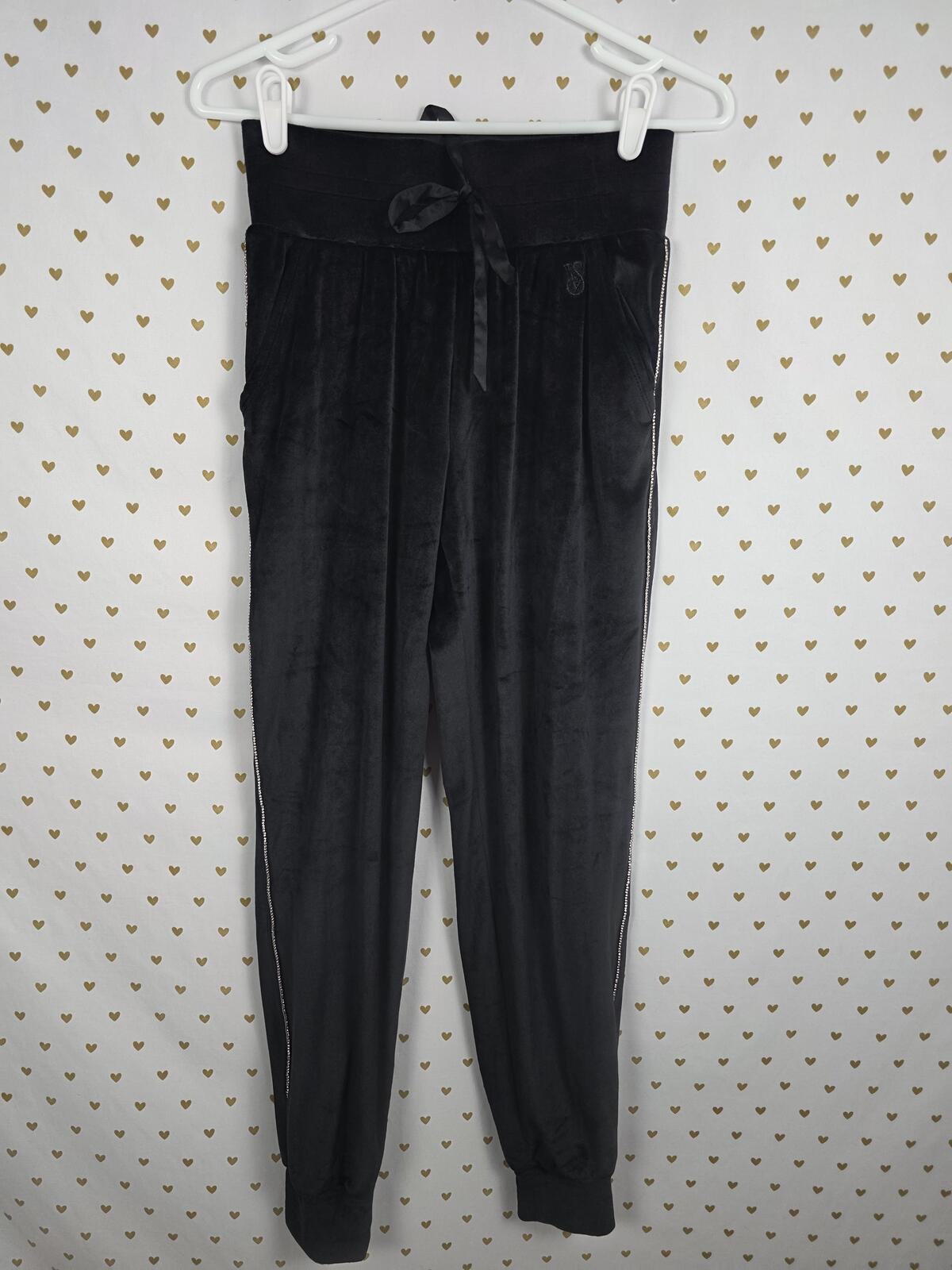 Victorias Secret ON POINT Velour BLING Rhinestone Stripe Joggers Sweats XS