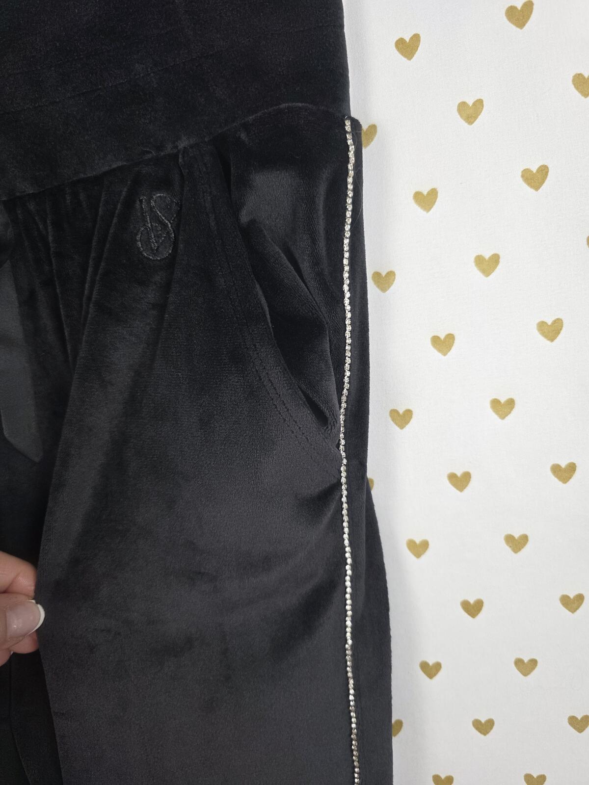Victorias Secret ON POINT Velour BLING Rhinestone Stripe Joggers Sweats XS