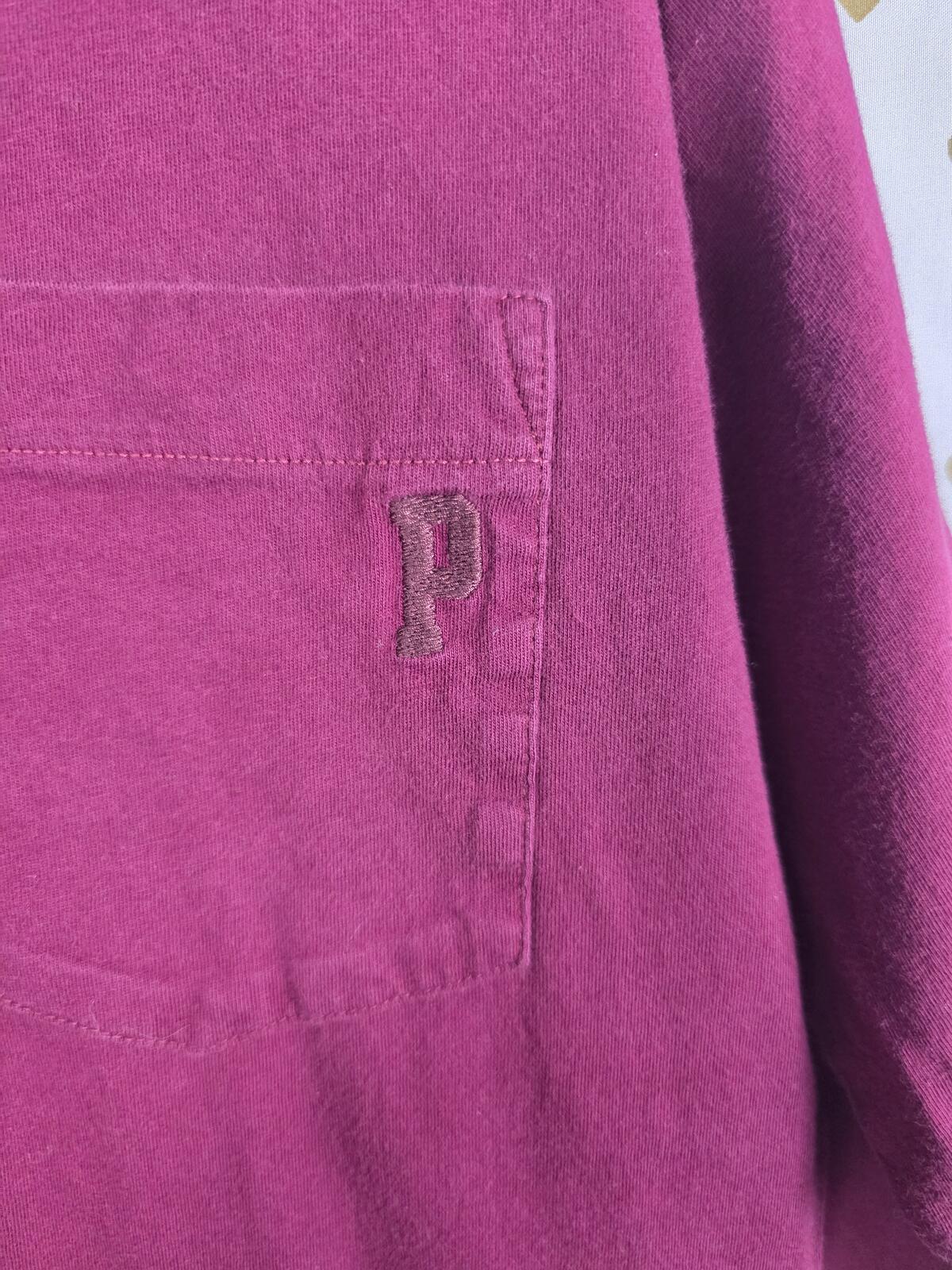 Victorias Secret PINK Dog Logo Campus tee shirt Long Sleeve Maroon Small