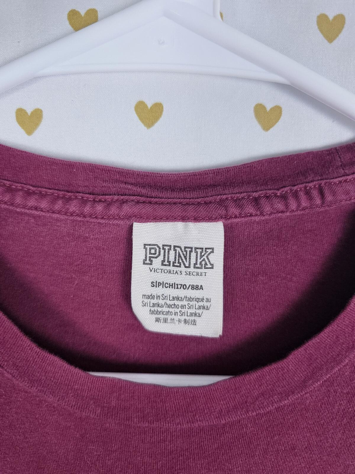 Victorias Secret PINK Dog Logo Campus tee shirt Long Sleeve Maroon Small