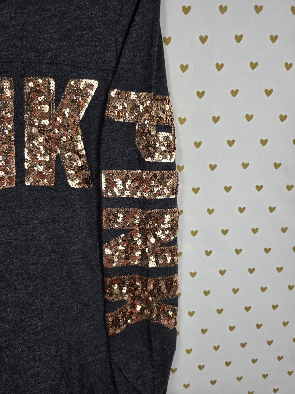 Victorias Secret PINK BLING GOLD SILVER Sequined Long Sleeve Tee Shirt XS
