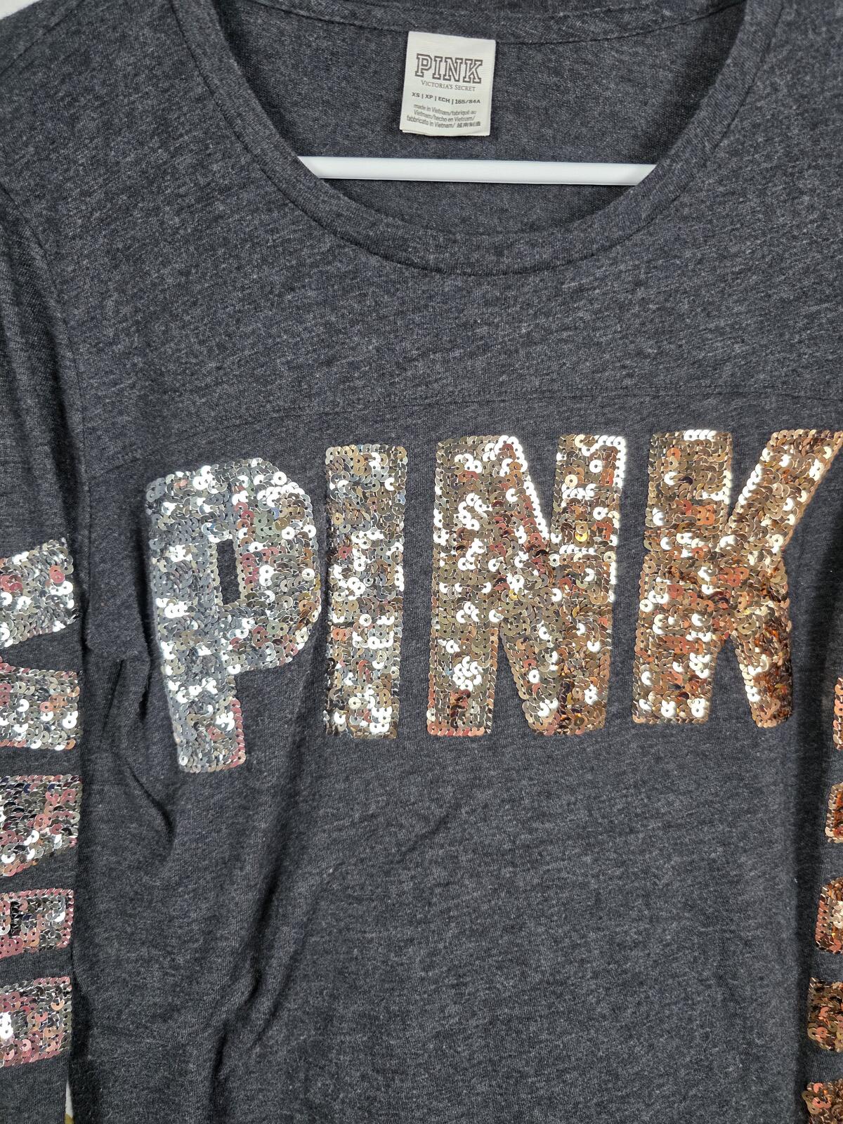 Victorias Secret PINK BLING GOLD SILVER Sequined Long Sleeve Tee Shirt XS