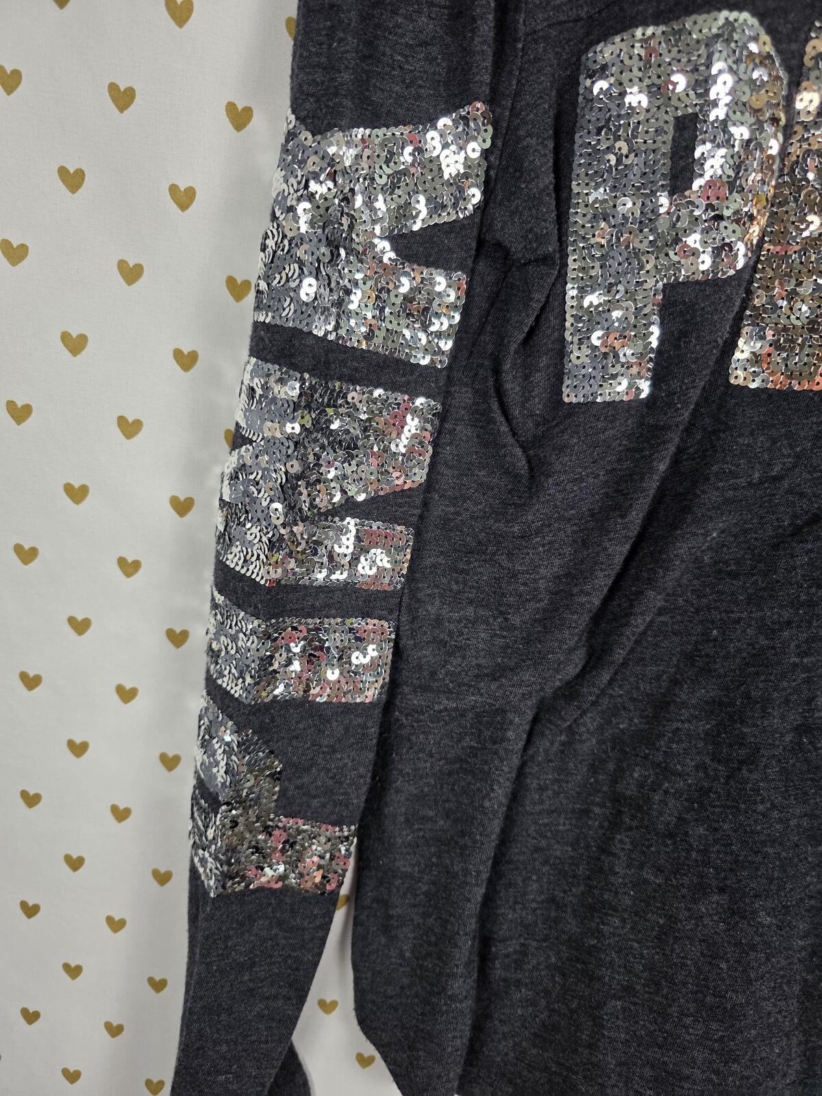 Victorias Secret PINK BLING GOLD SILVER Sequined Long Sleeve Tee Shirt XS