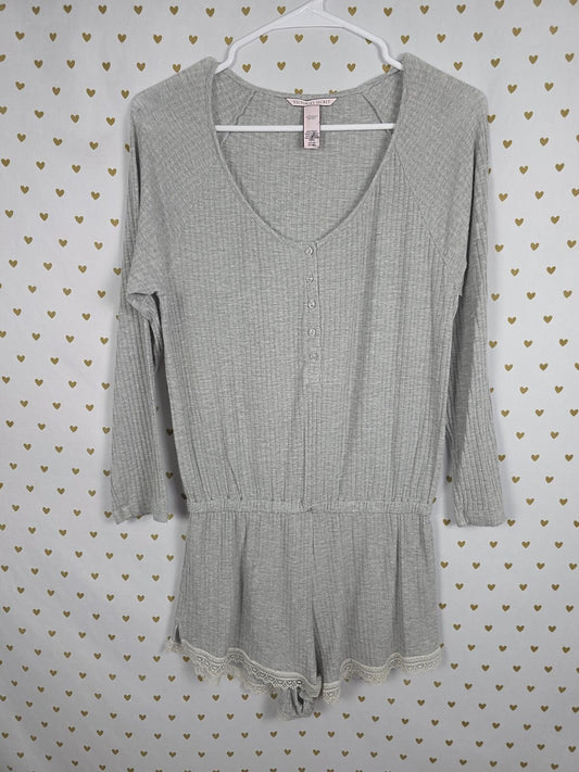 Victorias Secret Grey Super Soft Sleep Romper Outfit Shorts SMALL