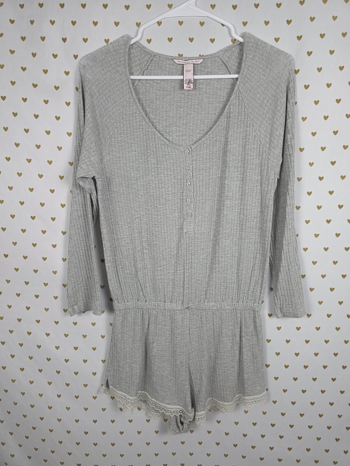 Victorias Secret Grey Super Soft Sleep Romper Outfit Shorts SMALL
