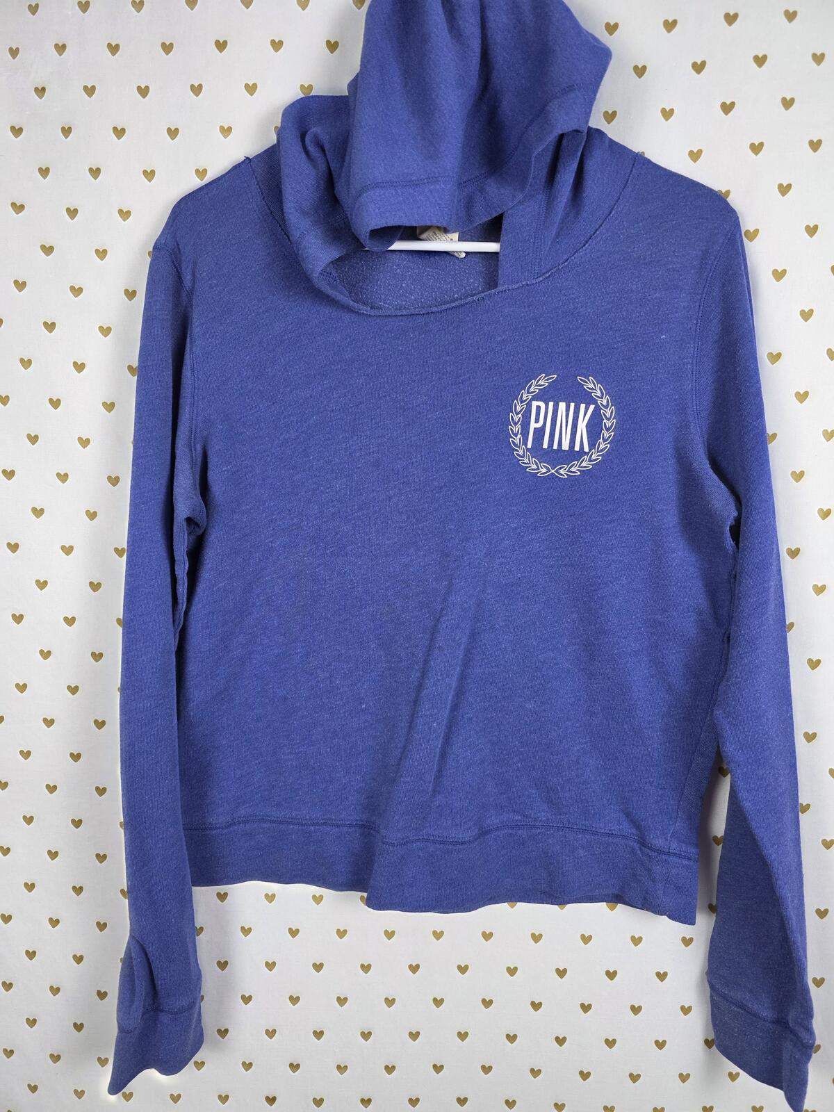 Victorias Secret Pink Pullover Thin Sweater Shirt Logo Hoodie Blue MEDIUM