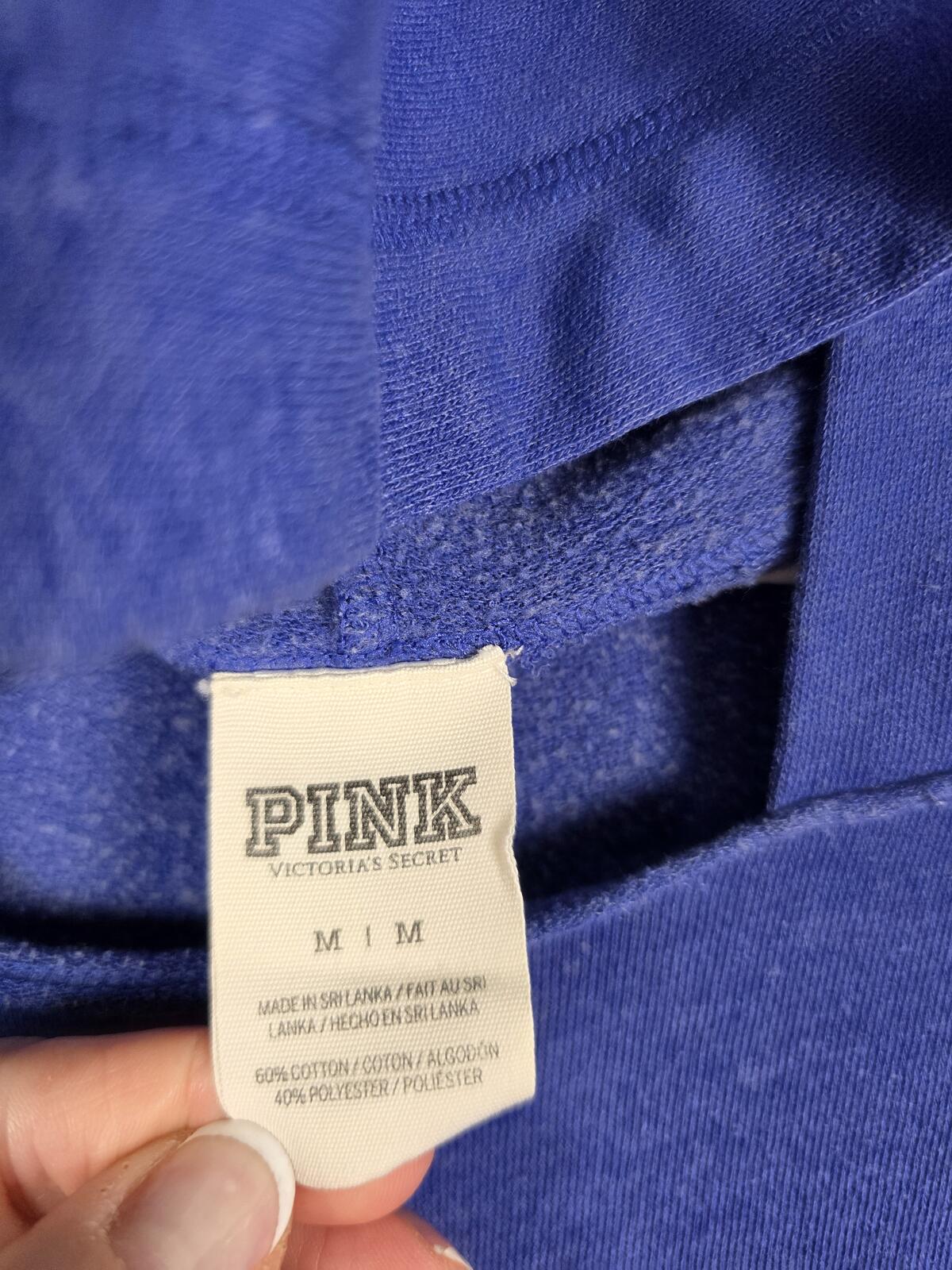 Victorias Secret Pink Pullover Thin Sweater Shirt Logo Hoodie Blue MEDIUM