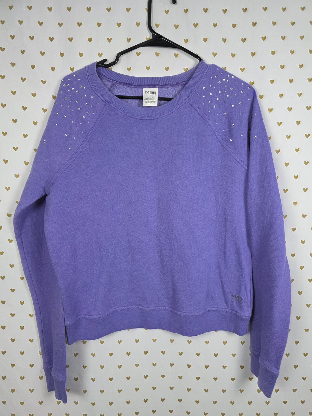 Victorias Secret Pink Purple BLING Shoulder accent rhinestone sweater shirt MED