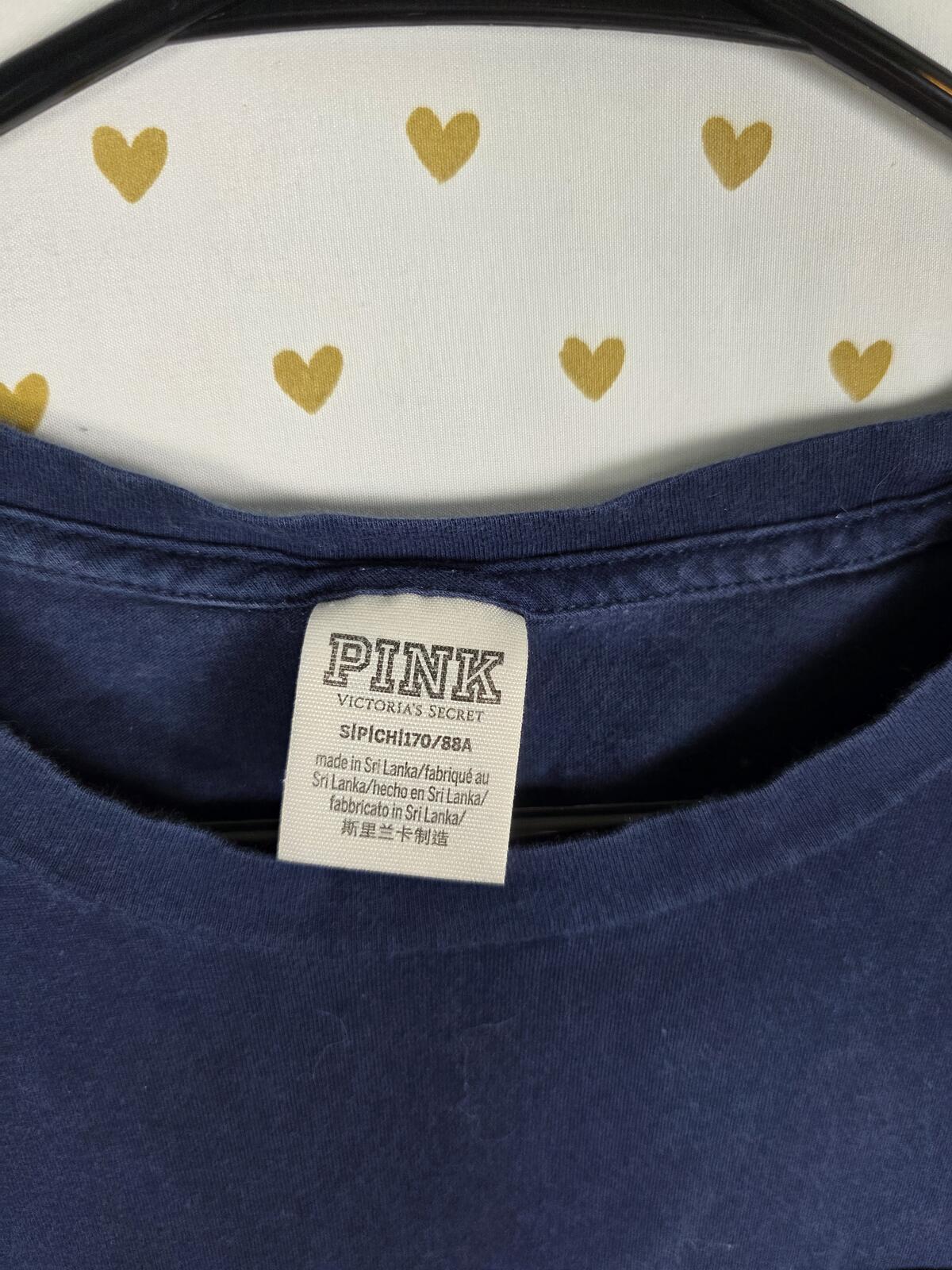 Victorias Secret PINK Blue BLING Sequined Logo Tee shirt SMALL Oversized