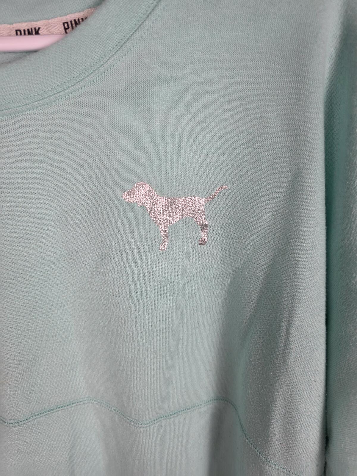 Victorias Secret Pink Mint Campus Oversized Sweater Shirt Foil Logo LARGE